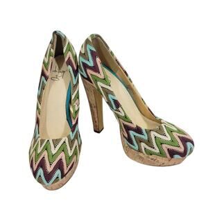 Diba Girl Heels Women's Size 7.5 Multicolor Chevron Crochet Fabric Platform Pump